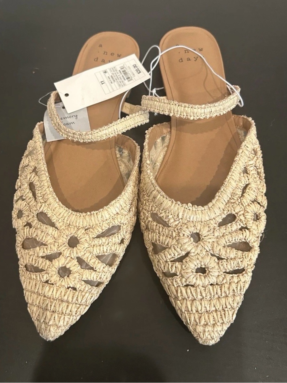 💜a new day Women's Beige Crochet Slip-On Flat Sandals Memory Foam Size:11